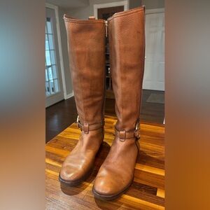 Tory Burch Amanda brown heeled pebble leather riding boots. Size 10